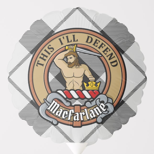 Clan MacFarlane Crest over Black and White Tartan Balloon (Front)