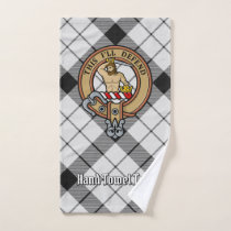 Clan MacFarlane Crest over Black and White Tartan Bath Towel Set