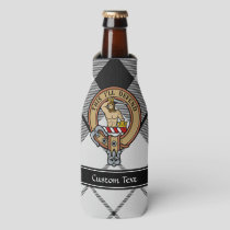Clan MacFarlane Crest over Black and White Tartan Bottle Cooler