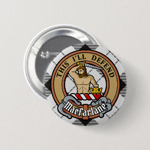 Clan MacFarlane Crest over Black and White Tartan Button