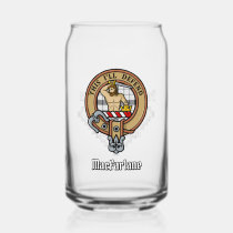 Clan MacFarlane Crest over Black and White Tartan Can Glass