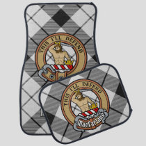 Clan MacFarlane Crest over Black and White Tartan Car Floor Mat