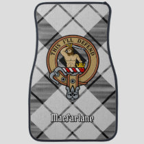 Clan MacFarlane Crest over Black and White Tartan Car Floor Mat