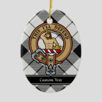 Clan MacFarlane Crest over Black and White Tartan Ceramic Ornament
