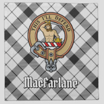 Clan MacFarlane Crest over Black and White Tartan Cloth Napkin