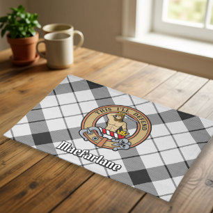 Clan MacFarlane Crest over Black and White Tartan Cloth Placemat