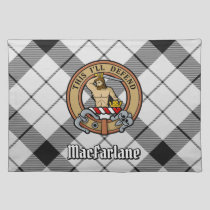 Clan MacFarlane Crest over Black and White Tartan Cloth Placemat
