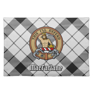Clan MacFarlane Crest over Black and White Tartan Cloth Placemat