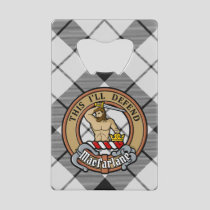 Clan MacFarlane Crest over Black and White Tartan Credit Card Bottle Opener
