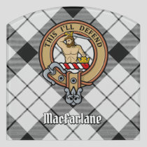 Clan MacFarlane Crest over Black and White Tartan Door Sign