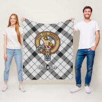 Clan MacFarlane Crest over Black and White Tartan Fleece Blanket