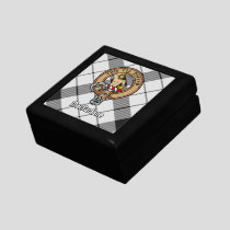 Clan MacFarlane Crest over Black and White Tartan Gift Box