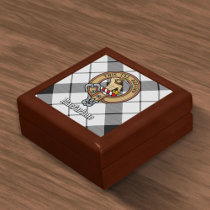 Clan MacFarlane Crest over Black and White Tartan Gift Box