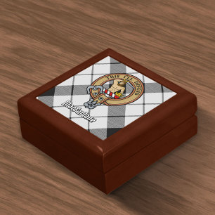 Clan MacFarlane Crest over Black and White Tartan Gift Box