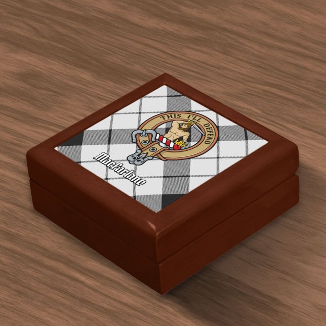 Clan MacFarlane Crest over Black and White Tartan Gift Box (Creator Uploaded)
