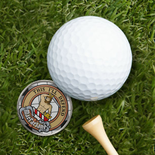 Clan MacFarlane Crest over Black and White Tartan Golf Ball Marker
