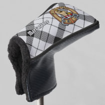 Clan MacFarlane Crest over Black and White Tartan Golf Head Cover