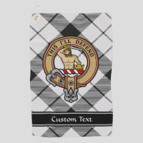 Clan MacFarlane Crest over Black and White Tartan Golf Towel