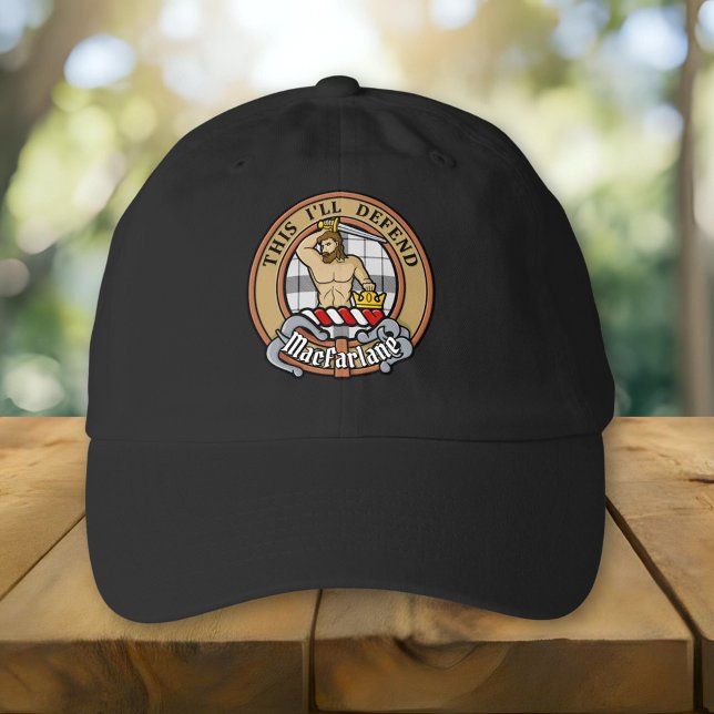 Clan MacFarlane Crest over Black and White Tartan Hat (Creator Uploaded)