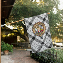 Clan MacFarlane Crest over Black and White Tartan House Flag