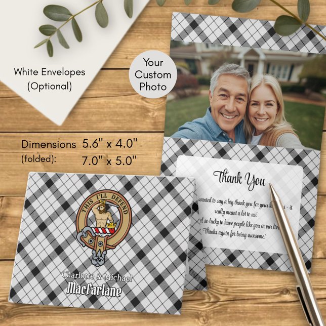 Clan MacFarlane Crest over Black and White Tartan Invitation (Creator Uploaded)