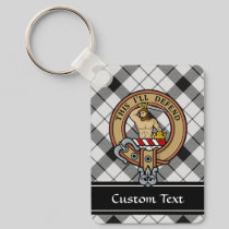 Clan MacFarlane Crest over Black and White Tartan Keychain