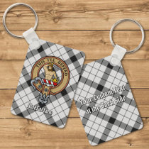 Clan MacFarlane Crest over Black and White Tartan Keychain