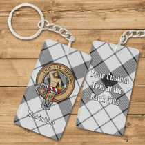 Clan MacFarlane Crest over Black and White Tartan Keychain