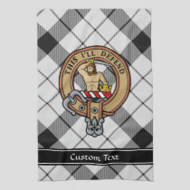 Clan MacFarlane Crest over Black and White Tartan Kitchen Towel