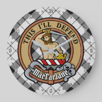Clan MacFarlane Crest over Black and White Tartan Large Clock