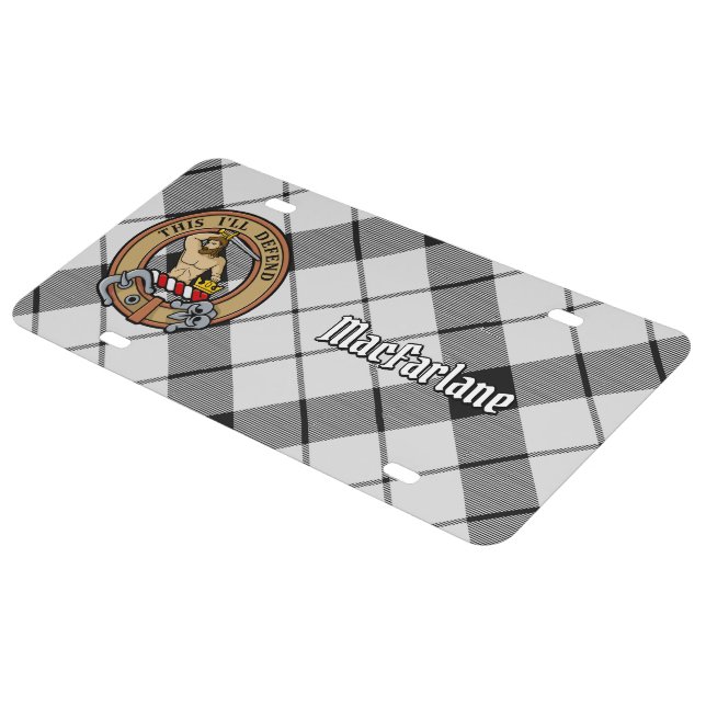 Clan MacFarlane Crest over Black and White Tartan License Plate (Side)