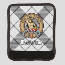 Clan MacFarlane Crest over Black and White Tartan Luggage Handle Wrap