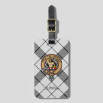 Clan MacFarlane Crest over Black and White Tartan Luggage Tag