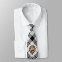 Clan MacFarlane Crest over Black and White Tartan Neck Tie