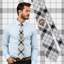 Clan MacFarlane Crest over Black and White Tartan Neck Tie