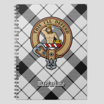 Clan MacFarlane Crest over Black and White Tartan Notebook