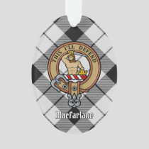 Clan MacFarlane Crest over Black and White Tartan Ornament