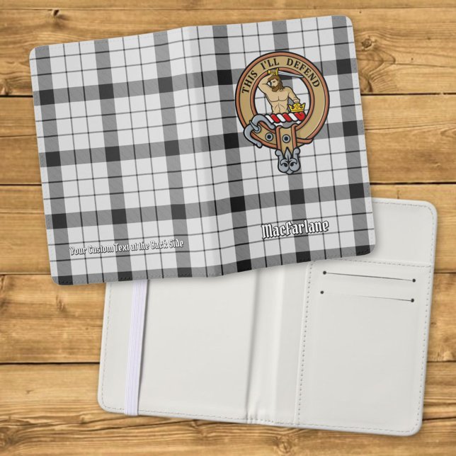 Clan MacFarlane Crest over Black and White Tartan Passport Holder (Creator Uploaded)