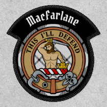 Clan MacFarlane Crest over Black and White Tartan Patch