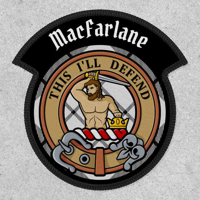 Clan MacFarlane Crest over Black and White Tartan Patch (Front)