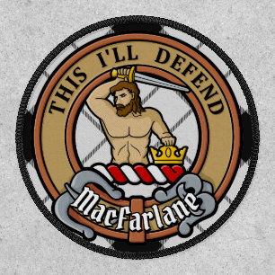 Clan MacFarlane Crest over Black and White Tartan Patch