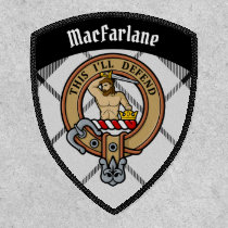 Clan MacFarlane Crest over Black and White Tartan Patch