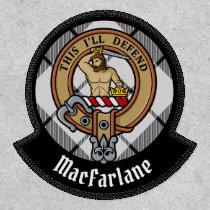 Clan MacFarlane Crest over Black and White Tartan Patch