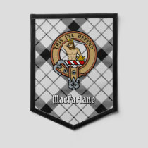 Clan MacFarlane Crest over Black and White Tartan Pennant