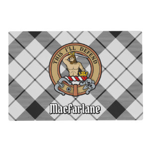 Clan MacFarlane Crest over Black and White Tartan Placemat
