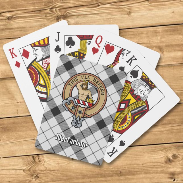 Clan MacFarlane Crest over Black and White Tartan Poker Cards (Creator Uploaded)