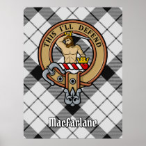 Clan MacFarlane Crest over Black and White Tartan Poster