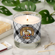 Clan MacFarlane Crest over Black and White Tartan Scented Candle