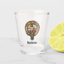 Clan MacFarlane Crest over Black and White Tartan Shot Glass