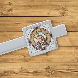 Clan MacFarlane Crest over Black and White Tartan Silver Finish Tie Bar
